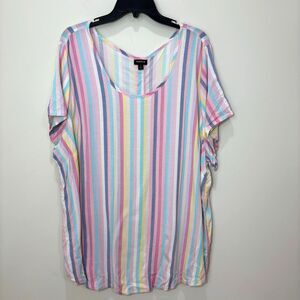 Torrid Abbey Pink Rainbow Striped Slub Top Women 3X Back Buttons Relaxed Boxy